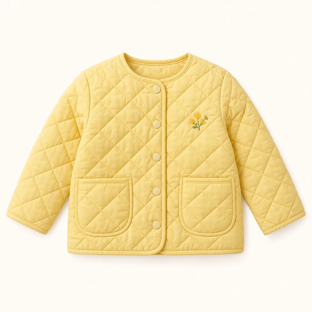 Buttercup Quilt Jacket in Butter yellow, front view